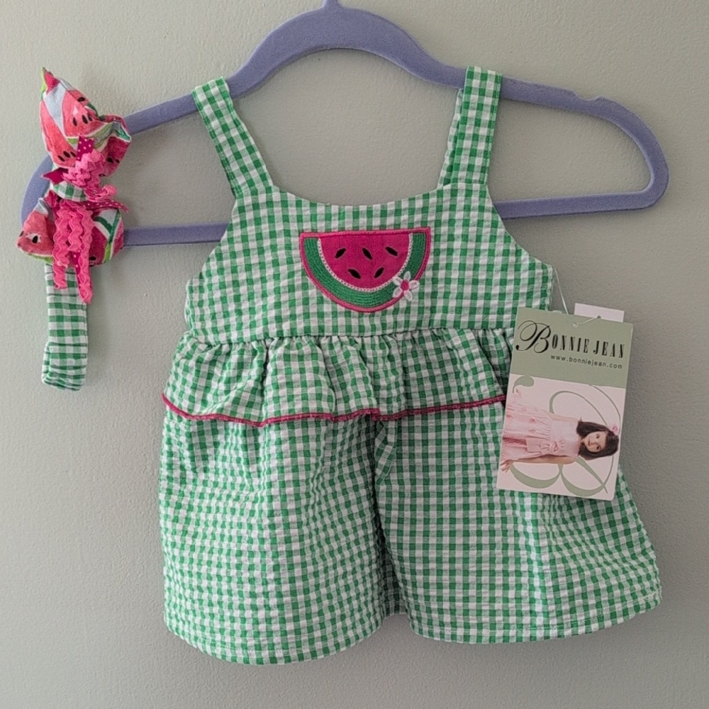Bonnie Jean Green and Pink Gingham Hair Accessories